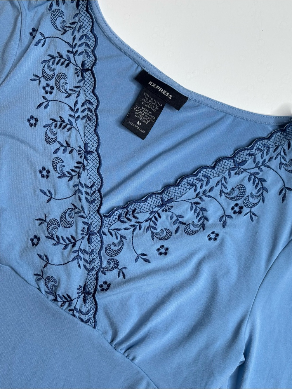 Vintage Y2K Express Blue Embroidered Babydoll Top M - Picture 6 of 11
